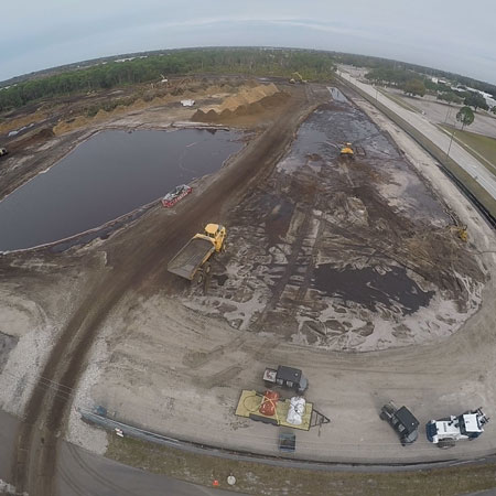 aerial view of dredging boat