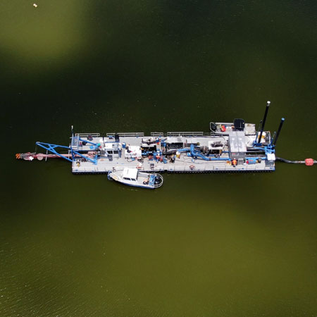 aerial view of dredging boat