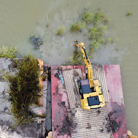 aerial view of dredging boat